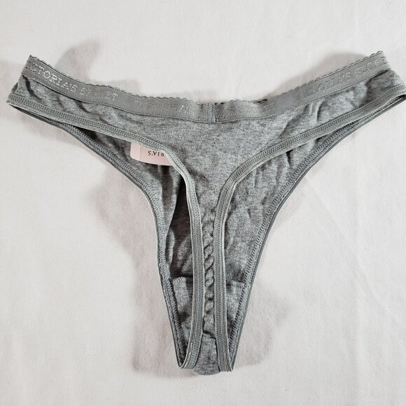 Victoria's Secret Signature Cotton Low Rise Thong Medium Gray *Pinholes* - Picture 2 of 4